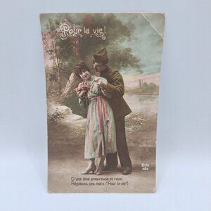 French‎ Romantic Soldier Postcard 1919 Colorized Artwork Sentimental Antique